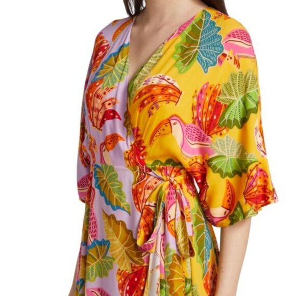 Farm Rio Women’s Mixed Beaks & Bananas Maxi Wrap Dress Size LARGE - Picture 4 of 10